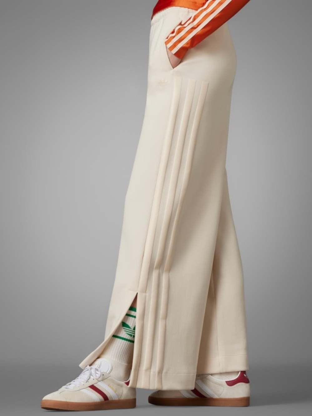 Adidas Cream Wide-Leg Track Pants Waist 17”